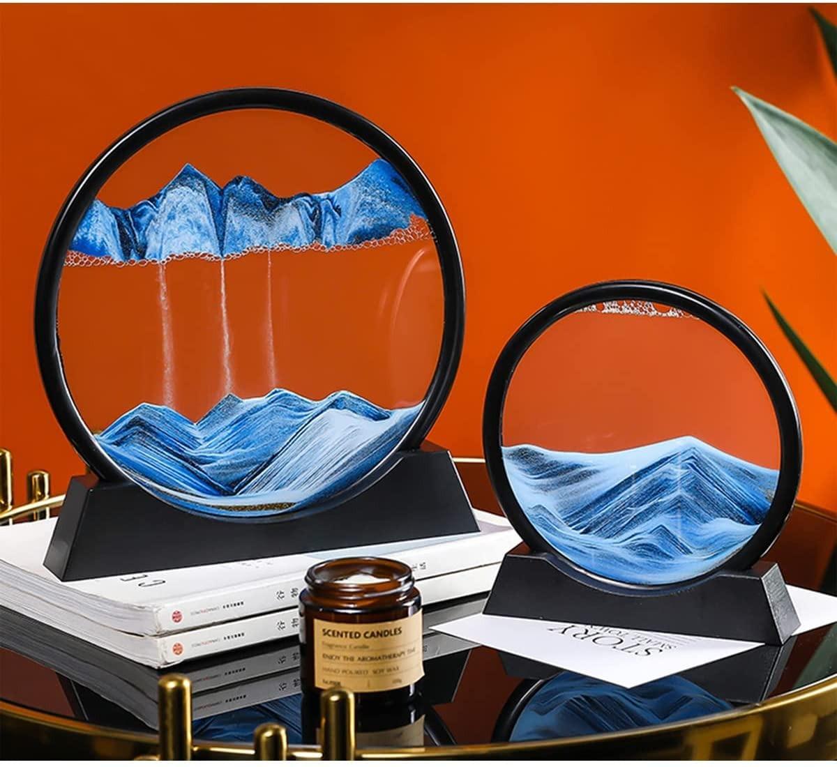 Moving Sand Art Picture Frame-Mesmerizing Hourglass Sandscape for Home & Office Decor – Relaxing Kinetic Desktop Ornament